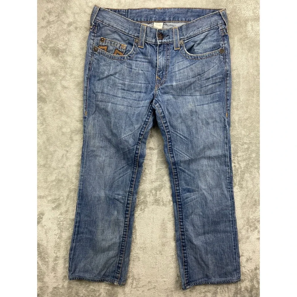 VTG True Religion Men's Jeans 36x30‎ Blue Suede Horseshoe Mid Rise Whisker